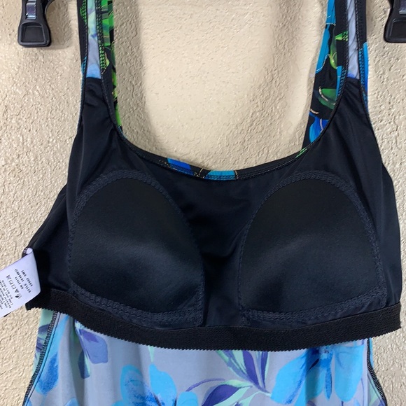 Robbylen Swim Top Tankini Black Blue Floral 12 - Picture 7 of 12
